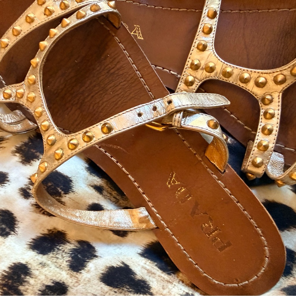Prada Gold Studded Flat Sandals - Picture 10 of 10